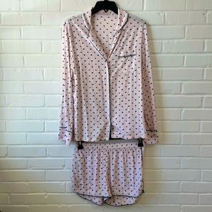 stella mccartey silk pj set pink navy floral print